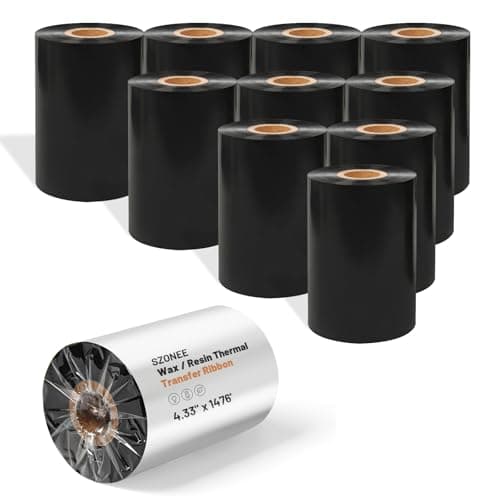 Image of 10 Rolls Resin Enhanced Wax Ribbon 4.33" x 1476' – 1" Core Thermal Transfer Ribbon for Barcode Labels, CSO-Ink Outside, Compatible with Zebra, Sato, Datamax, TSC, GoDex, Citizen