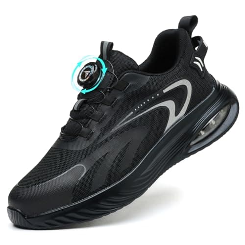 Image of Steel Toe Cap Trainers Mens Work Safety Trainers Womens Lightweight Safety Shoes Cushioning Comfortable Breathable Non Slip Black, 10 UK