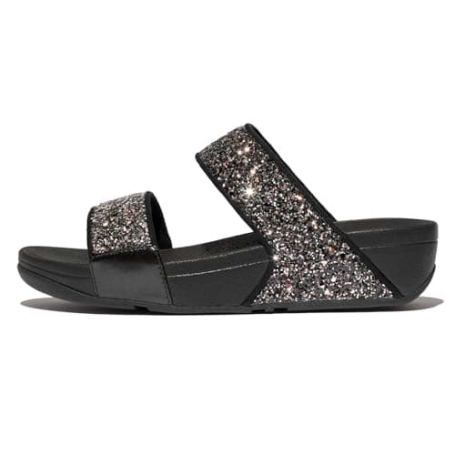 Image of Fitflop Women's Lulu Wedge Sandal, Black Glitter, 7 UK