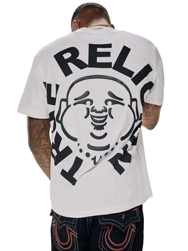 Image of True Religion Men's Short Sleeve Buddha Face Tee - Casual Graphic T-Shirt, Optic White, XL