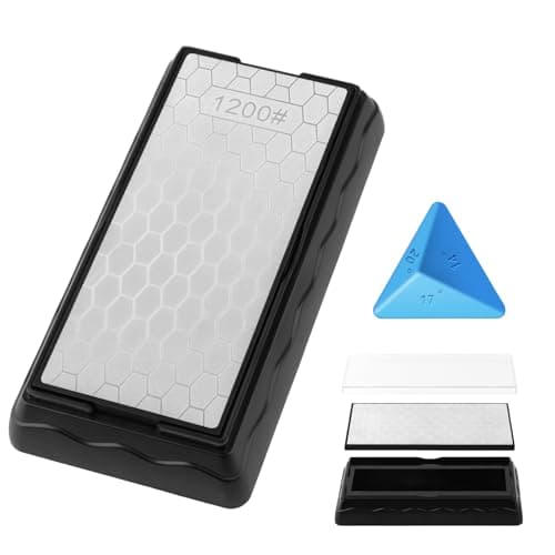 Image of Double-Sided Diamond Sharpening Stone,Knife Sharpening Stone with Extra Fine 1200/Coarse 400 Grit Diamond Plate, Storage Case with Non-Slip Base & Angle Guide(7 x 3.5 Inch)