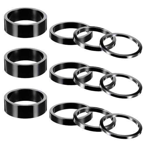 Image of YunJoyous 12 Pcs Headset Spacers,28.6mm Full Carbon Fiber Bicycle Stem Spacer 1-1/8 Inch 2mm,3mm,5mm,10mm,Sturdy and Durable,Bike Stem Spacers for MTB BMX Road Bike,Black