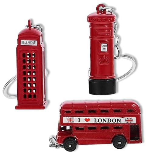 Image of LLXUANKK 3 PCS London Souvenir Keychain Set - British Red Bus, Telephone Booth, and Mailbox Keychains, 3D British Landmark Keychain for Bags, Backpacks, and Collections