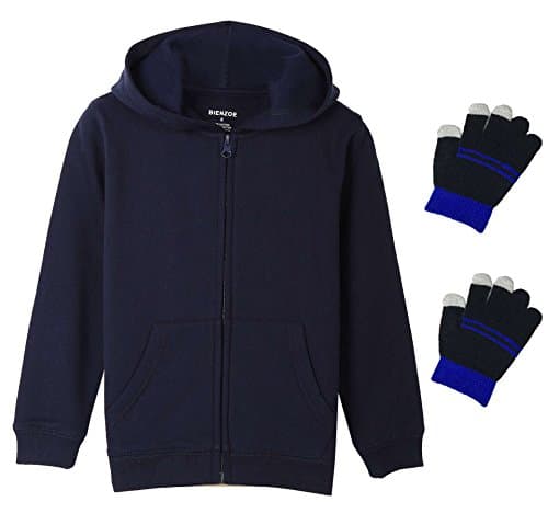 Image of Bienzoe Boy's Anti-Pilling Soft Fleece Zip-Up School Uniform Hoodie Navy 12
