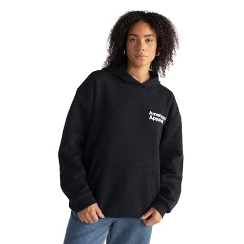 Image of American Apparel Unisex ReFlex Fleece Pullover Hoodie Sweatshirt, GRF498AA, Black - White Logo Left (Embroidered, 1-pack), Large