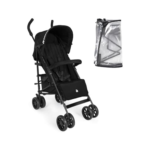 Image of Hauck Fold N Care, Black - Lightweight Umbrella Pushchair with Raincover from 6 Months to 22 kg, Lie Flat, Compact Fold, Sun Canopy UPF 50+, EVA Wheels, Large Basket, Travel Stroller