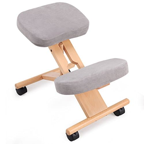 Image of COSTWAY Ergonomic Kneeling Chair, Wood Posture Stool with Angle & Height Adjustable, Thick Padded Seat, Suitable for Meditation Gaming Computer Work (Grey)