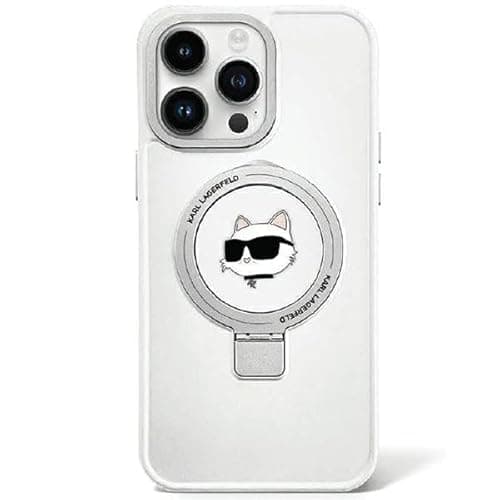 Image of KARL LAGERFELD KLHMP15LHMRSCHH Case for iPhone 15 Pro 6.1" White hardcase Ring Stand Choupette Head