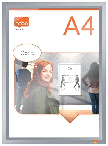 Image of Nobo A4 Poster Frame With Anodised Clip Frame, Wall Mountable Sign Holder, Through Corner Fixing, Mitred Corners, Impression Pro, Anodised, 1915578