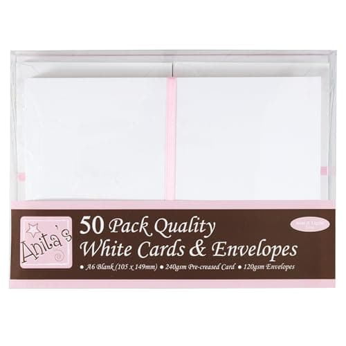 Image of Anita's Plain, Blank Cards & Envelopes, A6, White, Pack of 50, for Home, Wedding, Birthday, Christmas, Thank You, Art & Craft, Scrapbooking Supplies, Baby Shower, Card Making