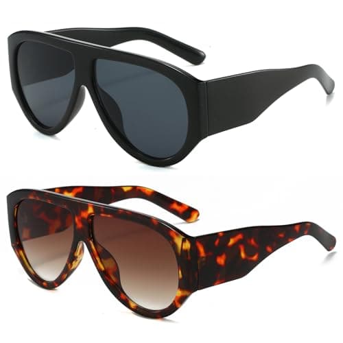 Image of LJCZKA Oversized Square Sunglasses for Women Men 70s Retro Pilot Sunglasses Vintage Wrap Around Chunky Thick Frame Sun Glasses UV400 Protection (Leopard Brown+Black Grey)