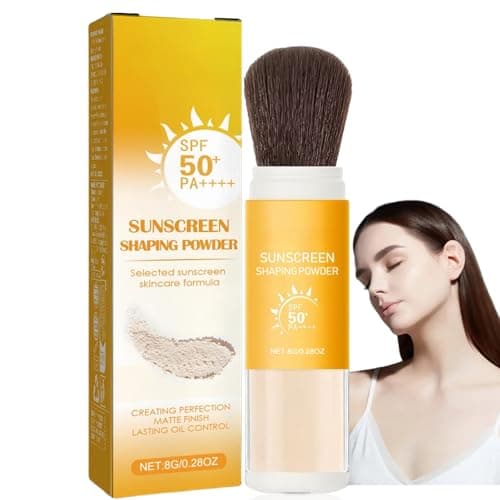Image of SPF50+Mineral Sunscreen Setting Powder,SPF 50 Mineral Brush Powder,SPF 50 Face Sunscreen for Scalp Hair,Po/wder Sunscre/en for Face,Lasting Lightweight Breathable Sun Protection Pow/der,Suncream Brush