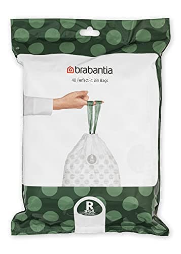 Image of Brabantia 138546 PerfectFit Bin Liners (Size R/36 Litre) Thick Plastic Trash Bags with Tie Tape Drawstring Handles (40 Bags), White