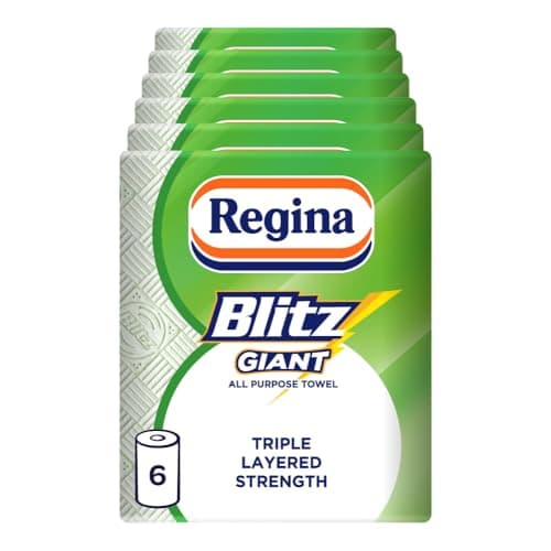 Image of Regina Blitz Giant – 6 Rolls Multi-Purpose Household Towels, 3 Ply, 260 Sheets Per Roll, Triple Layered Strength, Household Towels Made with Virgin Pulp, Recyclable Paper Packaging, and FSC Certified