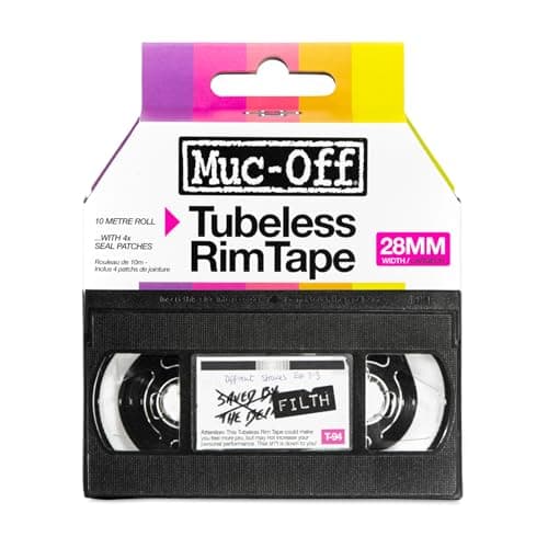 Image of Muc Off Tubeless Rim Tape - Pressure-Sensitive Semi-Transparent Rim Tape for Tubeless Bike Tyre Setups - Extreme Strength and Durability - 10m Roll with 4 Seal Patches - 28mm