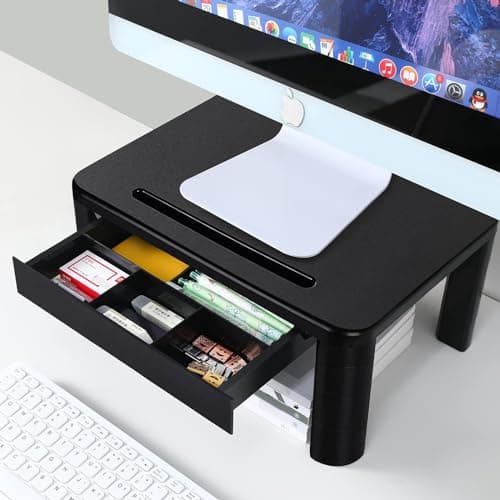 Image of KOADOA Monitor Stand with Drawer - Laptop Stand for Desk, 4 Height Adjustable Monitor Riser and Cellphone Holder, Computer stand for Printer, Notebook, Home, Office