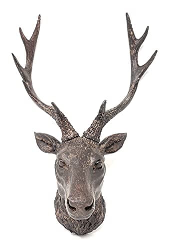 Image of Darthome Vintage Aged Resin Reindeer Deer Stags Antlers Head Wall Mounted Large Sculpture