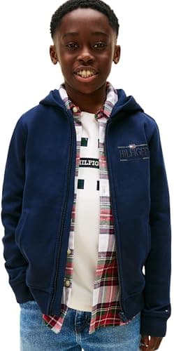 Image of Tommy Hilfiger Boy's TOMMY ICONS ZIP THROUGH HOODIE KB0KB10362 Zip Through Hoodie, BLUE (Dark Night Navy), 3 Years