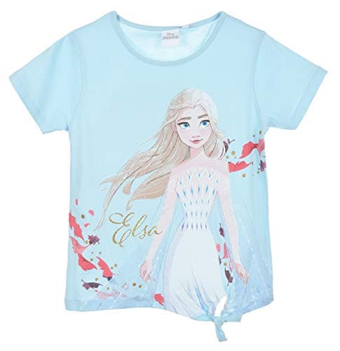 Image of Disney Frozen Kids Girls Short Sleeve T-Shirt Featuring Elsa, Ages 4-8 Years (UK, Age, 6 Years, Regular, Blue)