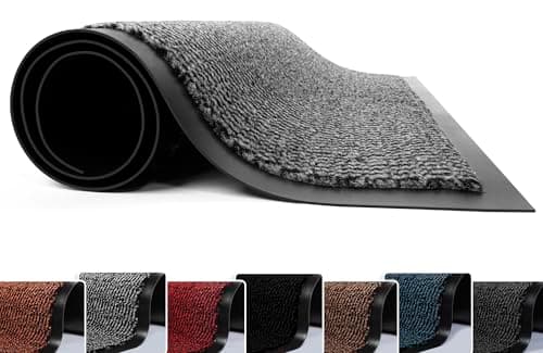 Image of FB FunkyBuys Washable Door Mats - Heavy Duty, Non-Slippery & Stylish Floor Mat - Door mat indoor Large Rubber Indoor & Outdoor Doormats for Perfect Dust Grabbing (Grey-waved, 40 x 60 CM)