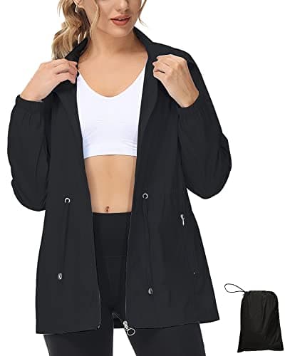 Image of LVCBL Rain Jacket Women Waterproof With Lined Raincoat Casual Zipper Windbreaker With Hood Black M
