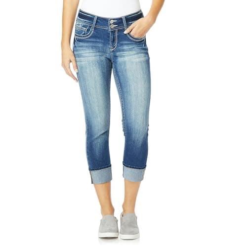 Image of WallFlower Women's Juniors Luscious Curvy Crop/Capri Jeans - Blue - 13