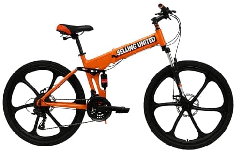 Image of selling united 26inch Foldable Mountain Bike Dual Suspension Hardtail Bicycle Men Women Mountain Bike 21 Speed Drivetrain Lightweight Frame Sport Cycling Bike for Adult (Orange)