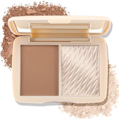 Image of Boobeen 2 Colors Blush Highlighter Contour Makeup Palette, Contouring Palette Matte and Shimmer, Face Blusher Highlight Bronzer Shade, Highly Pigmented Blendable
