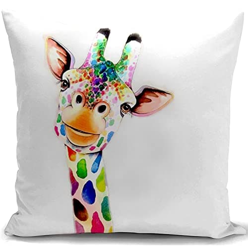 Image of HUASHUZI Giraffe Cushion Cover Colorful Giraffe Pillow Cover Decorations Gifts for Women Throw Case Home Decor for Livingroom Bedroom Couch Sofa 18"x18"(45x45cm)