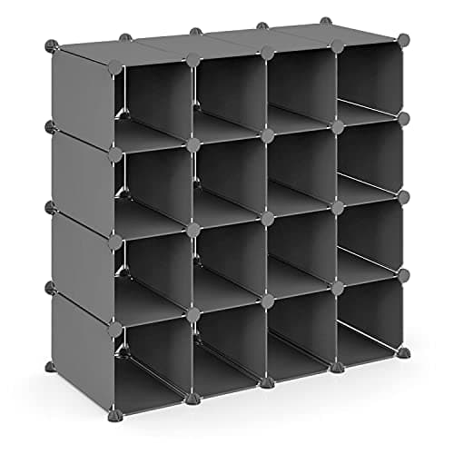Image of Vinsani Interlocking 16 Section Multi-Purpose Cube Shoe Rack Organiser with Back Panels Configurable Storage and Display Stand and Holder with Space for 16 Pairs of Shoes Boots Trainers (Grey)