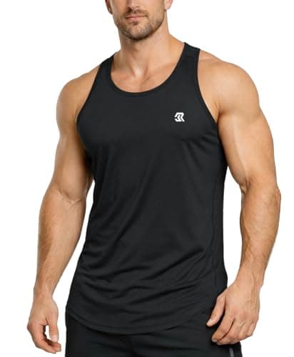 Image of Men's Vest Tank top, Sleeveless Shirt with a Y-Shaped Back, Quick-Drying and Breathable Muscle Vest, Curved Hem, Suitable for Gym, Fitness, and Running. Black L