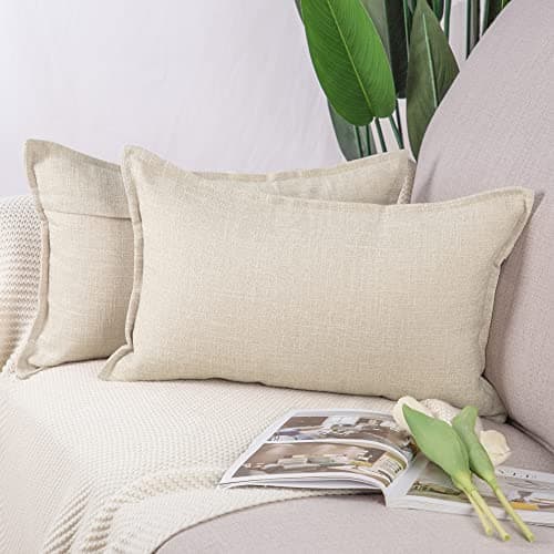 Image of Madizz Set of 2 Faux Linen Cushion Covers 12x20 inch, 30x50 cm, Light Beige Soft Decorative Couch Pillows for Bed Pillowcases for Sofa Livingroom Home Decor