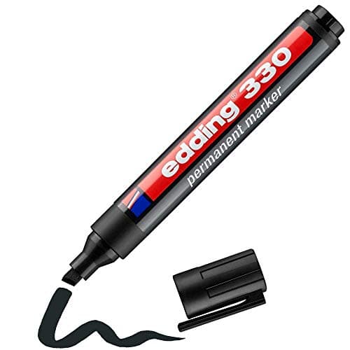 Image of edding 330 permanent marker - black - 1 pen - chisel tip 1-5 mm - waterproof, quick-drying, smear-proof pens - for cardboard, plastic, glass, wood, metal and fabric