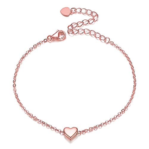 Image of 925 Sterling Silver Bracelets Rose Gold Heart Bracelet for Women Ladies Shiny Silver Hand Bracelets Can Custom