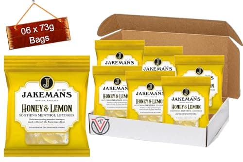 Image of Jakeman Soothing Menthol Lozenges 73g Different Flavours (06 x 73g Bags (Half box), Honey & Lemon)