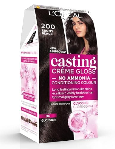 Image of L'Oréal Paris Casting Crème Gloss, Semi-Permanent Hair Dye, Radiant & Natural Colour, No-ammonia, Semi-Permanent Hair Colour Lasts 32 Washes, Shade: 200 Ebony Black