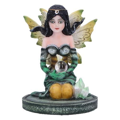 Image of Nemesis Now Crystal Fairy Jade Figurine 9cm, Resin, Green, Fairy in Nature Figurine Featuring Crystals, Kneeling Fairy Holding Glass Ball, Fantasy Gift, Cast in the Finest Resin, Expertly Hand-Painted