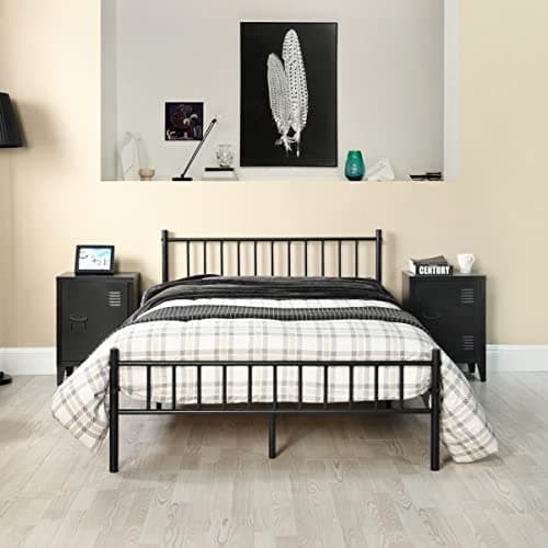Image of ReseeZac Small Double Bed Frame 4ft Metal Bed with Headboard, Metal Platform with High Storage Space,Black,120 x 190 cm