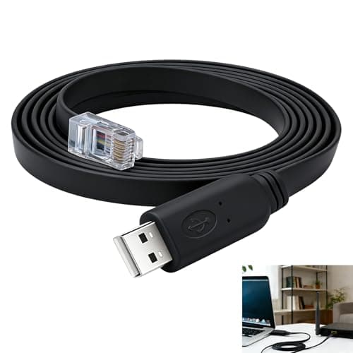Image of USB to RJ45 Console Cable, RS232 Console Cable 6Ft/1.8m with PL2303RA Chip Compatible With Cisco Huawei JUNIPER 3COM Routers & Switches, RS232 Serial Communication for Windows, MAC, Linux, (Black)