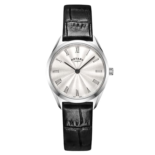 Image of Rotary Women's Ultra Slim Watch with Black Leather Strap LS08010/01 (Silver & Silver)