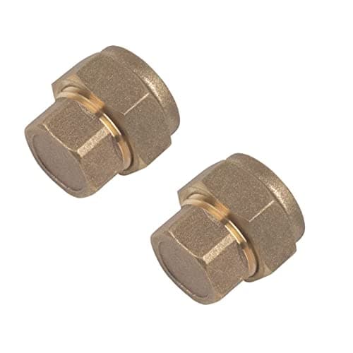 Image of NPH 15mm Brass Compression Stop End Cap for Copper Pipe - Pack of 2