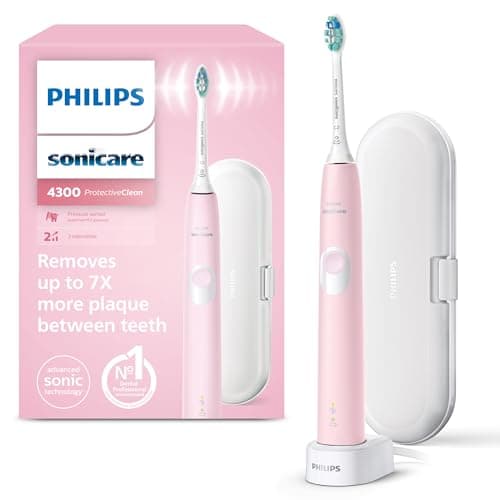 Image of Philips Sonicare ProtectiveClean 4300 Electric Toothbrush, Sonic Toothbrush with Two Intensity Levels, Pressure Sensor and Timer, Pink, Model HX6806/03