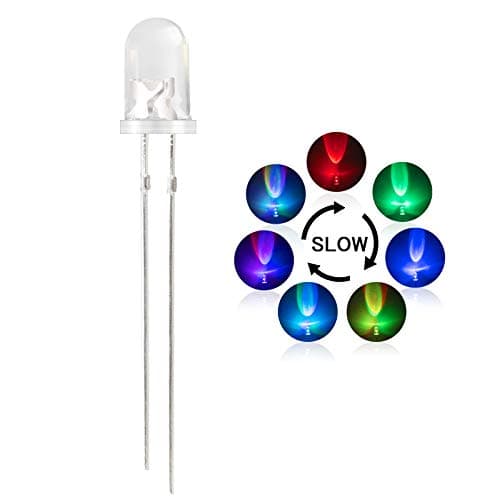 Image of DiCUNO 100pcs 5mm Light Emitting Diodes, RGB Slow Flashing LED (Colors Changed Automatically), Diffused Clear Round Lens, Multicolors 5mm RGB Assorted LEDs 3.0-3.4V 20mA