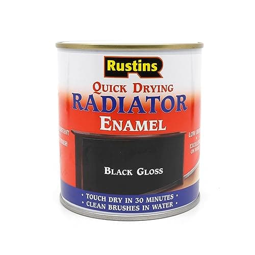 Image of RUSTINS Quick Drying Radiator Enamel Gloss - Black 250ml – Durable, Long-Lasting Finish for Radiators That Stands the Test of Time