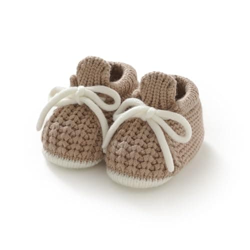 Image of LAWKUL Baby Booties Knit Newborn Shoes Cozy First Walkers Infant Toddler Boots for Boy Girls 0-3 Months Beige