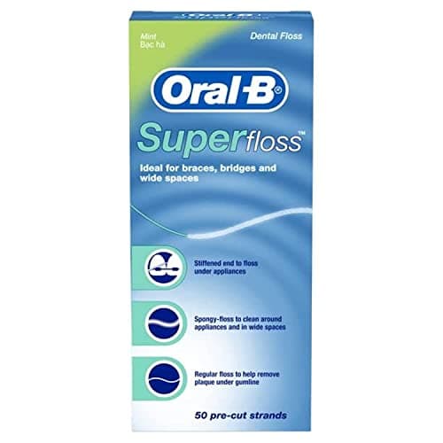 Image of Oral-B Super Floss Mint Dental Floss for Braces Bridges - 50 Strips (2-Pack)