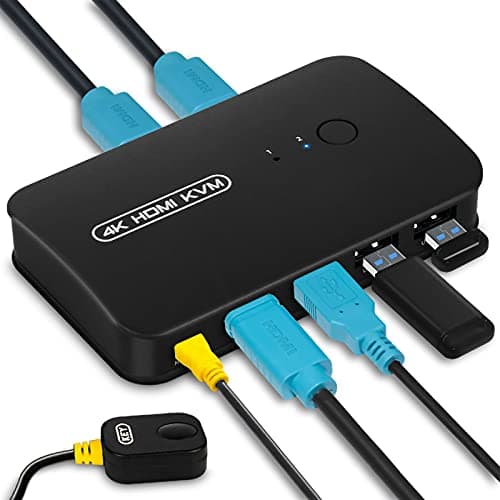 Image of DGODRT HDMI KVM Switch 2 PC 1 Monitor Support, 4K@30Hz USB KVM Switcher with 3 USB Ports for 2 Computers Share 1 Monitor and Keyboard Mouse Printer, Include Desktop Controller, 2 KVM USB Cables