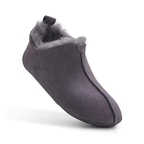 Image of Jacobs & Dalton Women's Sheepskin Slipper Booties – Genuine Soft Shearling Lining for All-Season Comfort – Slip-On Design with Durable Non-Slip Sole – Stylish Indoor & Light Footwear - Dark Grey/UK 7