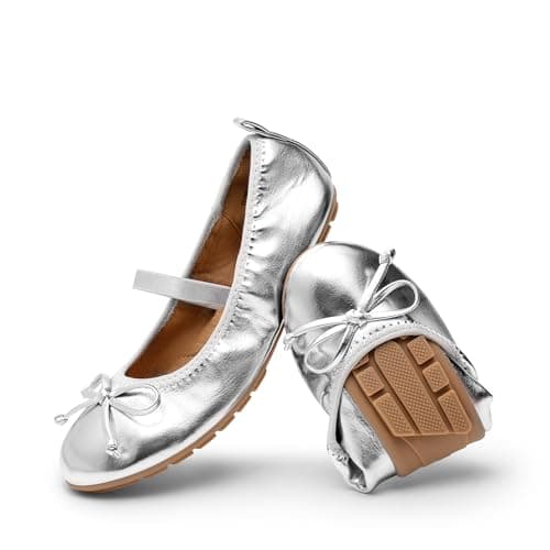 Image of DREAM PAIRS Girls Ballet Flats Mary Janes Dress Shoes for Wedding, Party Non-Slip Breathable Soft Sole,Size 12 Little Kid,Silver,KKUMFA2502