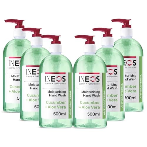 Image of INEOS - Liquid Hand Soap - Cleansing - Handwash with Cucumber & Aloe Vera - 6 Bottles x 500ml, Packaging May Vary